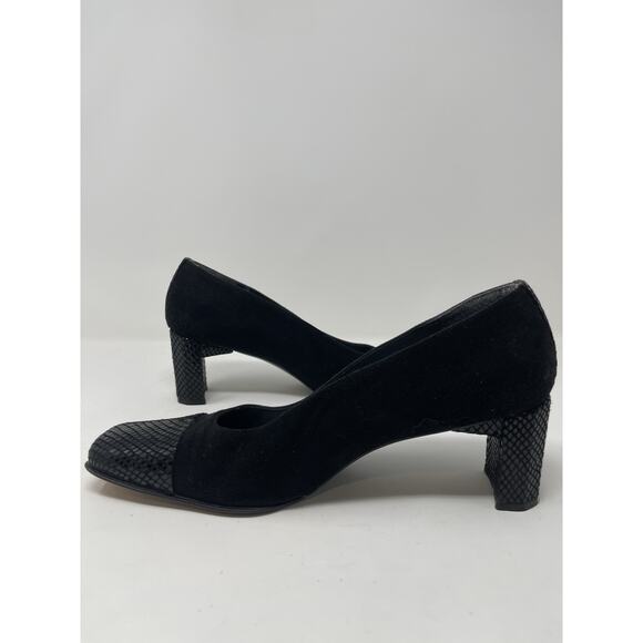 Vintage Stuart Weitzman Black Suede and Snakeskin Square Toe Pumps size 8 .5 B - Picture 6 of 13